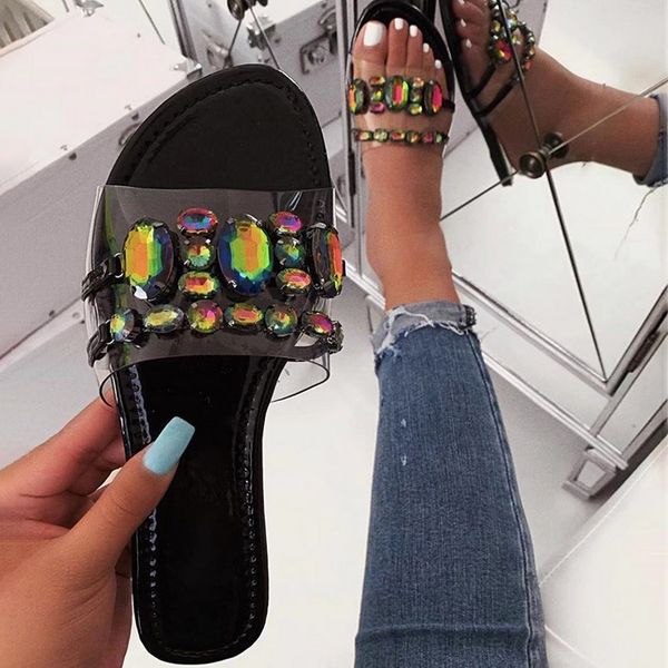 

shujin women casual summer flat beach slippers female crystal rivets slides slipper shoes girls 2020 fashion leisure footwears, Black