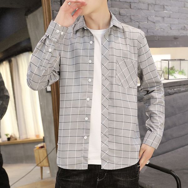 

мужская дизайнерская осень с длинным рукавом плед молодежная тонкая повседневная рубашка, White;black