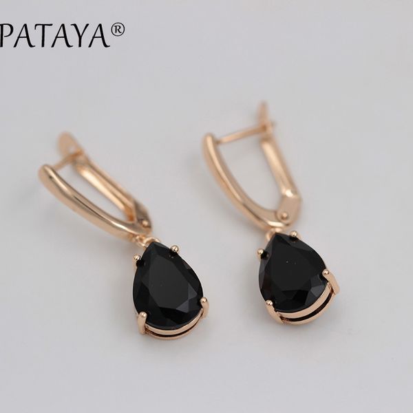 

pataya colorful water drop earrings 585 rose gold natural zircon eardrop jewelry women vintage hanging long chandelier earring, Silver