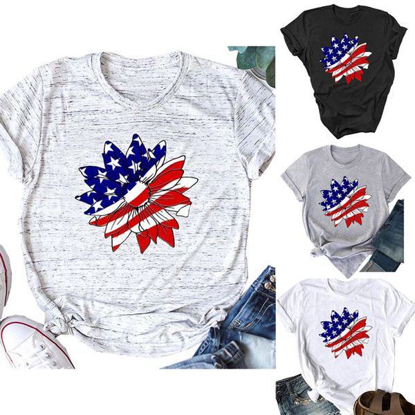 

женщины америки флаг подсолнечной letters лучших streetwear casual tee лето смешные слоган график цветочного soft t-shirt, White