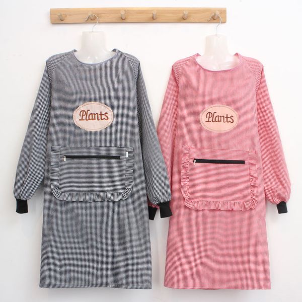 

household fashion long-sleeved kitchen cooking female apron cotton smock waterproof and oil-proof