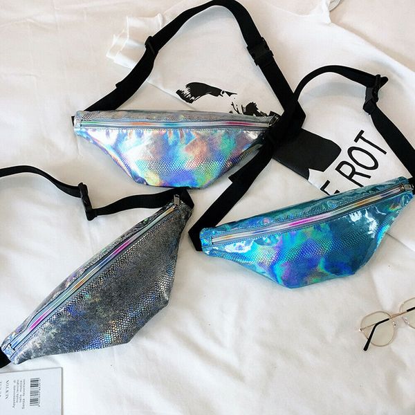 

women fashion waist pack 2019 holographic serpentine pattern fanny pack belt bum bag