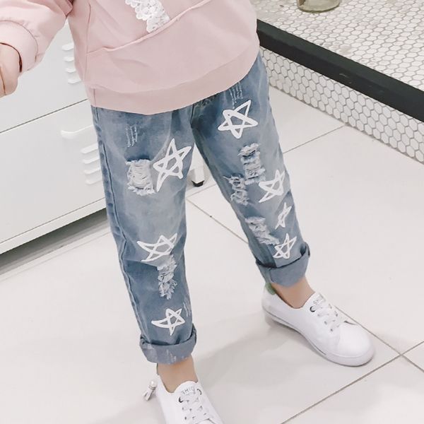 

children girls and boys casual hole jeans child fashion star jean pant, Blue