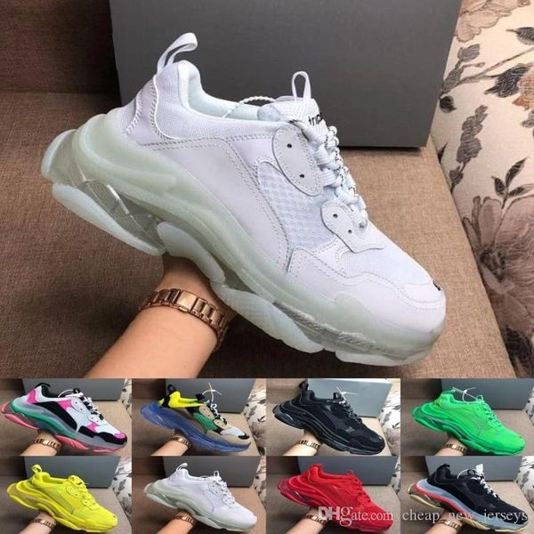 

wholesale designer 17fw triple s adds a clear bubble midsole sneakers mens women neon green luxury increasing brand casual dad shoes, Black