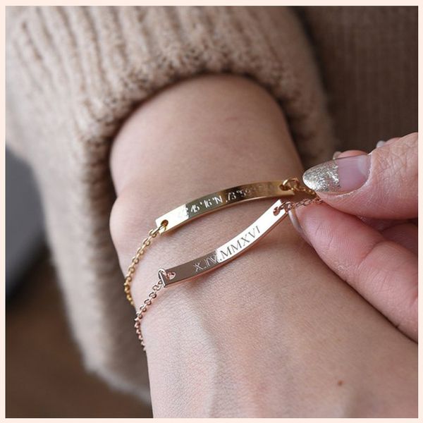 

100% 925 sterling silver personalized customized engrave letter fashion bracelets for women anniversary gift 2019, Golden;silver