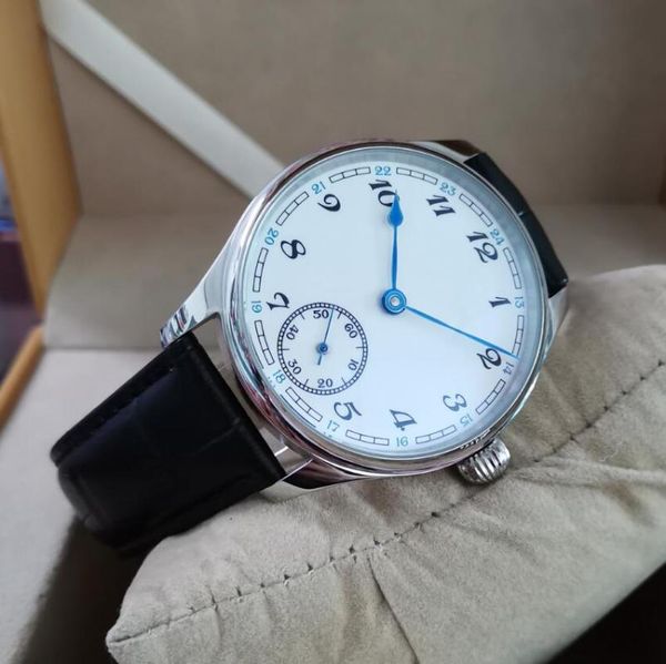 

geervo no logo 40mm manual mechanical men's watch white dial blue heart-shaped hand st3621 movement second hand is at 6 o'clock, Slivery;brown