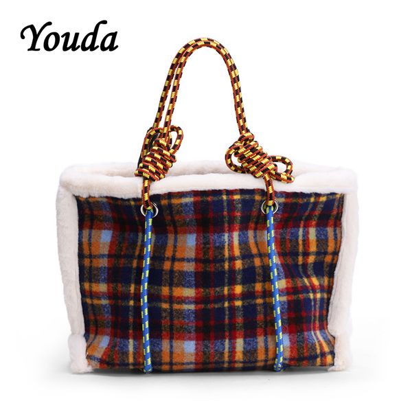 

youda original wool design women tote bags classic ladies elegant handbags female shopping bag fashion girls handbags big totes