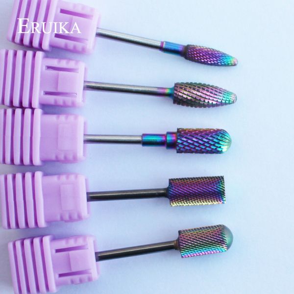 

5 type rainbow coating tungsten carbide burrs nail drill bits for electric manicure drill nail art accessories tools