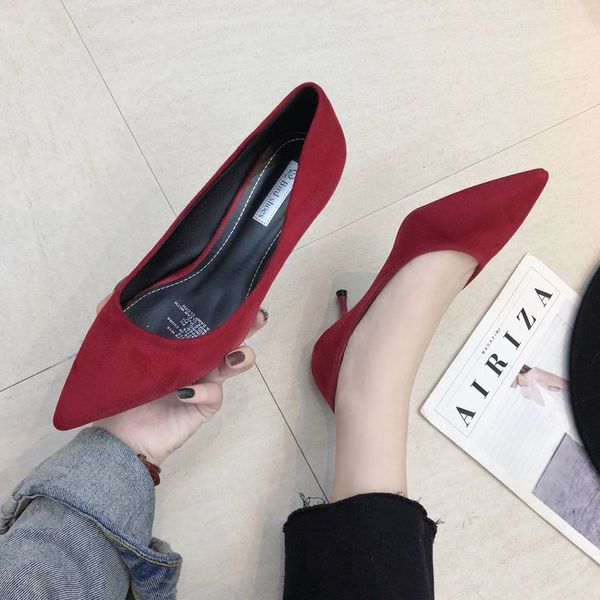 

2019 autumn new pointed womens shoes concise elegant high heels suede stiletto single shoes comfort wild professional work, Black