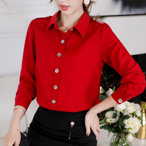 

2019 spring summer shirts office lady long sleeve slim work blouses elegant lapel button white shirt women chiffon blouse blusa