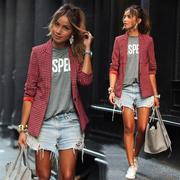

2018 fashion casual ladies red plaid jacket blazer long sleeve lapel small jacket slim one button suit outerwear blazer jaqueta, White;black