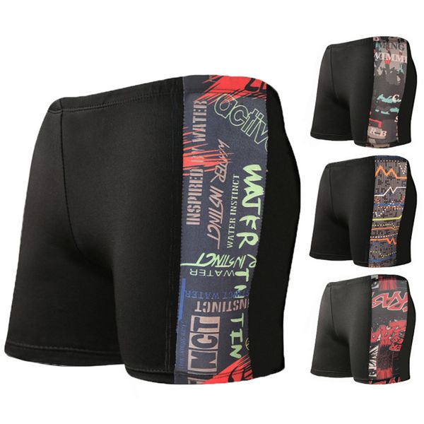 

black swim trunks men printed swimsuit quick-drying swimwear beach boxer stretch shorts kawaii plus size mesh lining