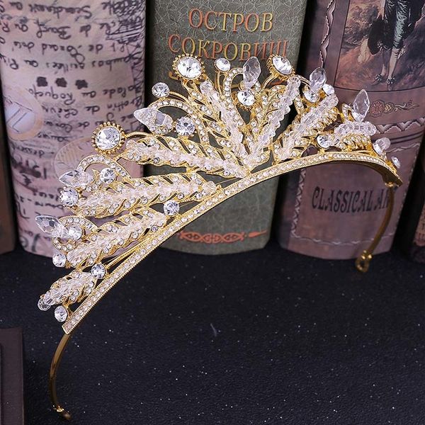 

crystal beads princess tiaras and crown head jewelry wedding noiva diadem hair accessories women bride coronal headpiece jl, Golden;white