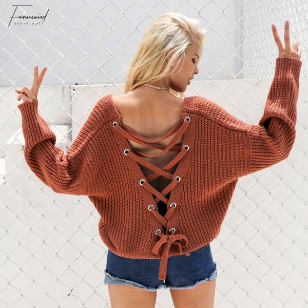 

women sweaters designer sweater women backless knitting pullover fashion lace up autumn sweater casual hollow out jumper pull femme, White;black