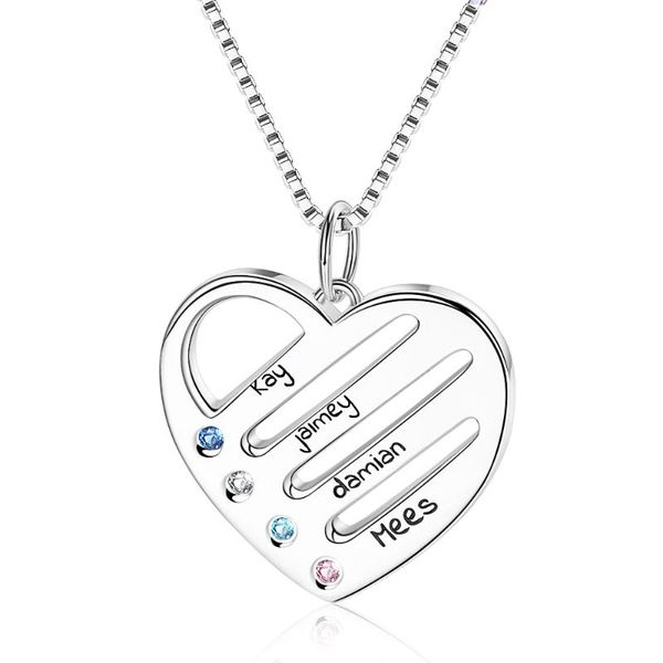 

xiaojing 925 sterling silver personalized mother's heart necklace with 4 birthstones & names for women sterling silver jewelry
