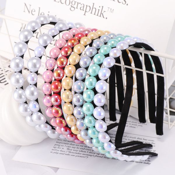 

pearl hairband women fashion solid pink white blue pearl headband korean style women dropshipping 2019 hair accessories