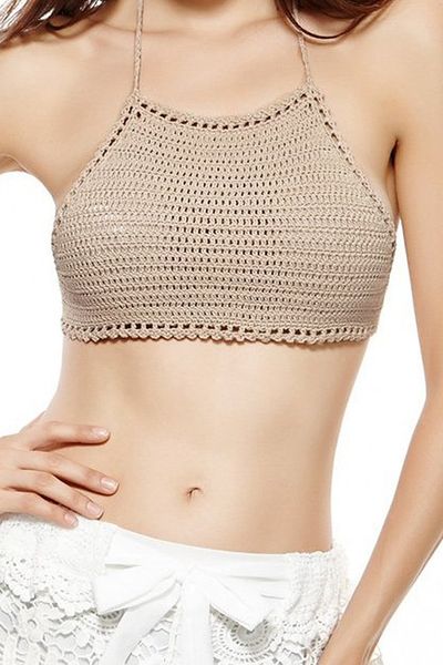 

женщины sexy vintage вязания crop top холтер трусиков вязаная бикини (хаки