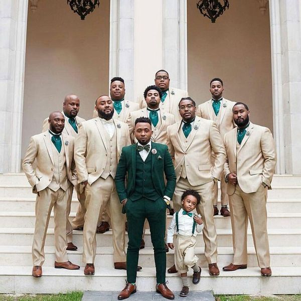 

custom made slim men green suits for wedding suits pant groom tuxedo khaki groomsmen blazer man jacket costume homme 3piece terno masculino, Black;gray
