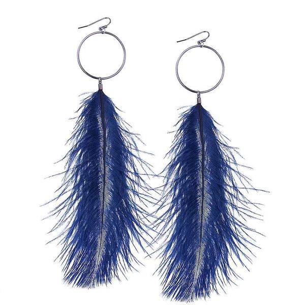 Atacado-eal brincos de penas de avestruz dangle para as mulheres ocidental venda quente de liga aro brinco Menina do estilo feriado Bohemian jóias três cores