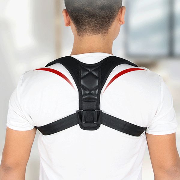 

black back correction hump strap shoulder support belt men women upper back brace adjustable clavicle posture corrector, Black;blue