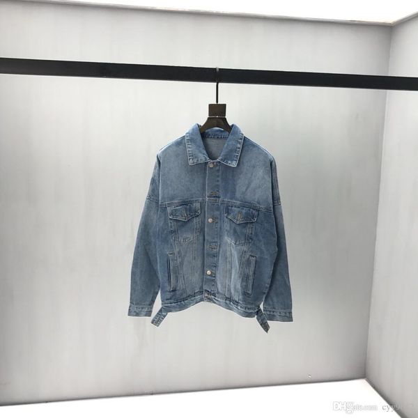 

new heavy-duty watermarking jeans jacket matching leather brand details of men and women perfectly make old water washing process 010, Black