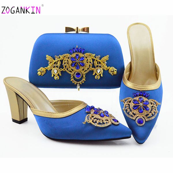 

summer new design royal blue color italian women shoes and bags to match set classics style nigerian party shoes and bag sets, Black