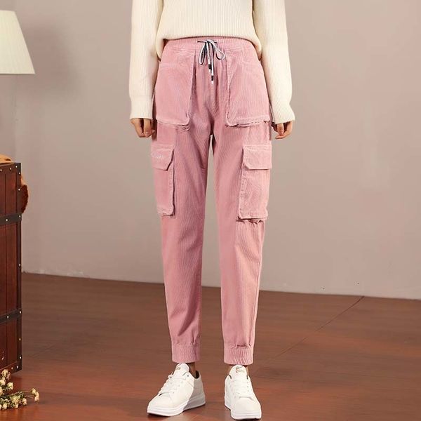 

women's loose pocket harem pants corduroy pants female corduroy women's autumn new beam feet high waist casual trousers, Black;white