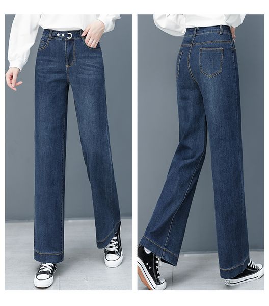 

темно-синие джинсы с высокой талией модные женские брюки весной, Blue