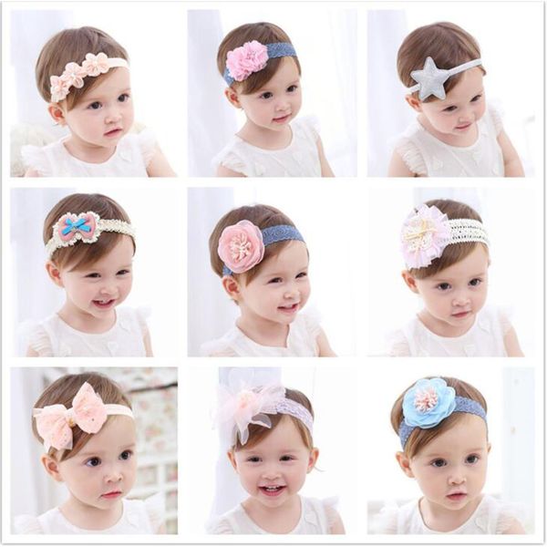 

kids hair band soft lace flower cute girl hair elastic cloth no damage bow kids accessories hb200, Slivery;white