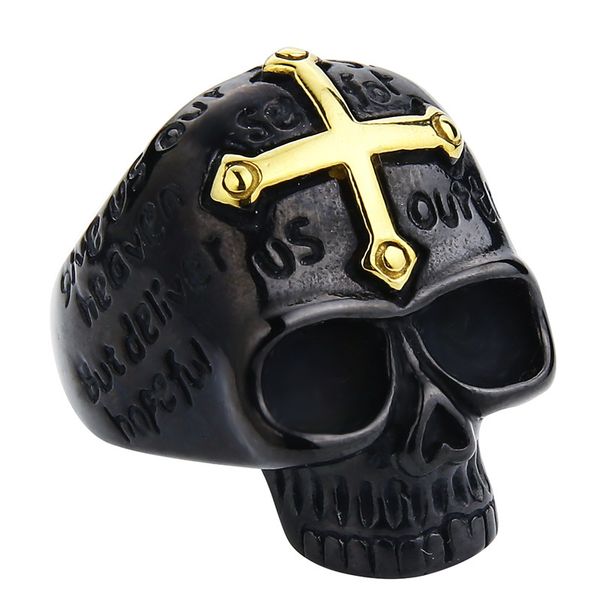 

valily jewelry men's gothic skull cross ring stainless steel gold plating bible cross skeleton rings for men hip hop jewelry