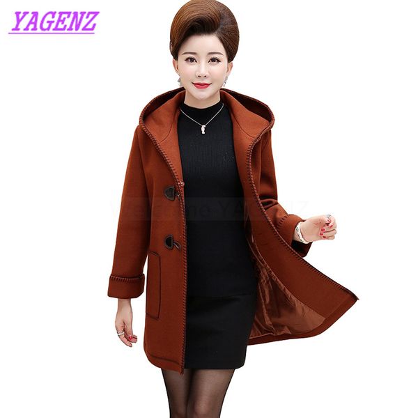 

plus size -5xl autumn winter woolen jacket women fashion loose long wool coat middle-aged women upscale hooded overcoat b275, Black