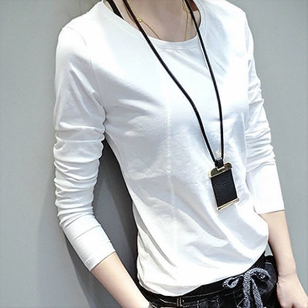 

95 cotton official figure all-match base women's long sleeve white t- slim shirt t-shirt shirt