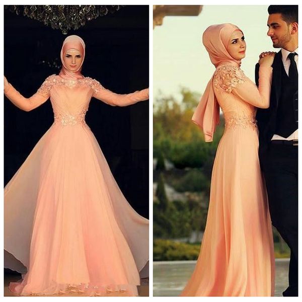 

long sleeves a-line muslim prom dresses 2020 formal custom beaded women arabic evening party gowns modest beaded chiffon long, Black