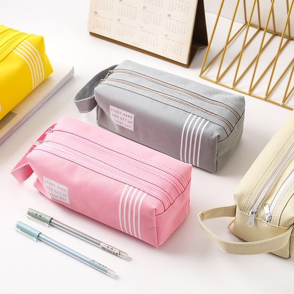

kawaii big pencil case portable canvas cute pencil box for kids double layered storage pens bag school supplies estuche escolar