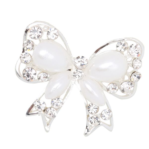 

elegant alloy rhinestone pearl bow bowknot brooch wedding bridal bouquet pin, Gray
