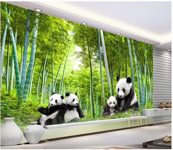 

custom 3d silk p wallpaper mural national treasure panda giant panda bamboo forest landscape painting living room tv background wall