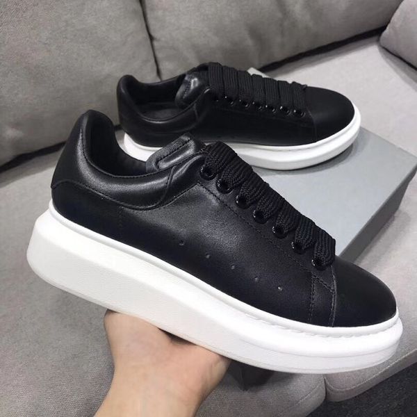 

mens luxury brands designer casual shoes womens leather platform comfotable flats sneakers fashion couples lace up shoes wholesale, Black