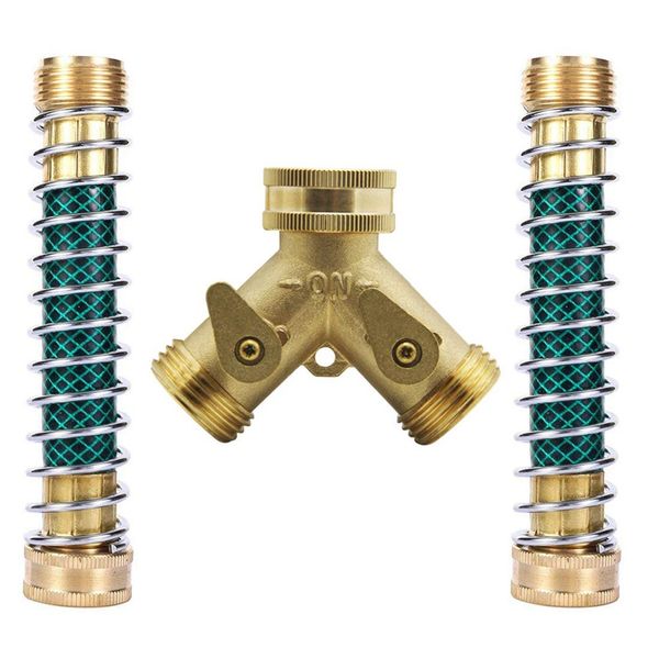 

heavy duty 2 way garden hose connector with 2pcs garden hose coiled spring protector