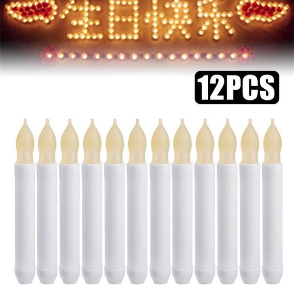 

12pcs set led flameless taper candles lights battery operated flickering safety electronic candles for holiday party home decor y200531