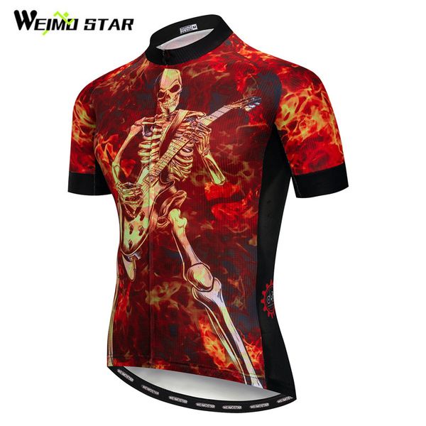 

weimostar fire skull cycling jersey men summer breathable mtb bike jersey shirt ropa ciclismo quick dry racing bicycle clothing, Black;red