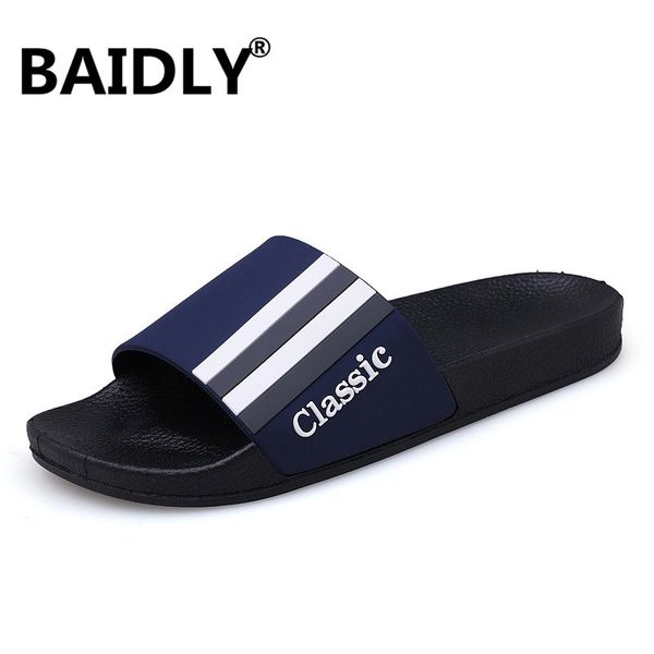 

men's flat indoor massage slippers men home non-slip massage slippers zapatos hombre beach flip flops men's slide shoes, Black