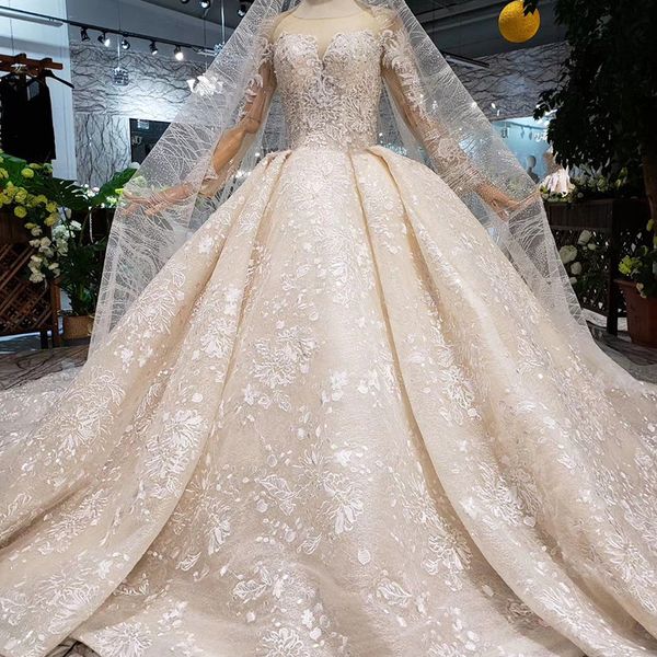 

2019 latest lebanon long lace veil wedding dresses long tulle sleeve covered button illusion back sequin applique pattern beach bridal gowns, White