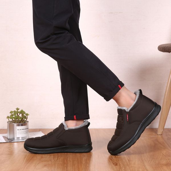 

slip-on without shoelace boots autumn winter men's plush outdoor booties non-slip shoe male retro casual shoes chaussure homme, Black