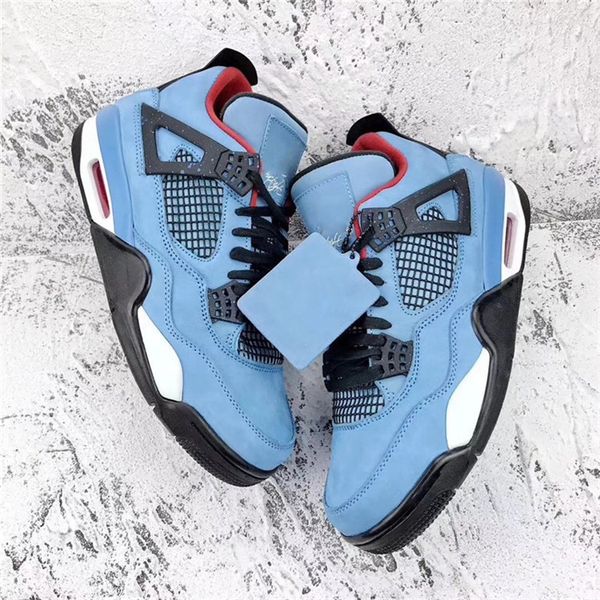 

2019 Best 4 Travis Scotts Кактус Джек Хьюстон Ойлер Мужчины Баскетбольные кроссовки, синий черный 308497-406 кроссовки с коробкой