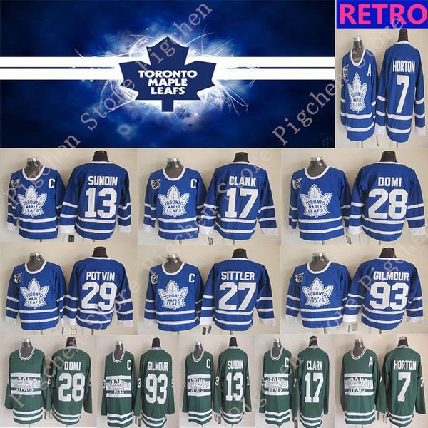

toronto maple leafs vintage version hockey jersey 13 sundin 17 clark 93 gilm0ur 27 sittler 28 domi 7 horton 16 tucker ccm jerseys, Black;red
