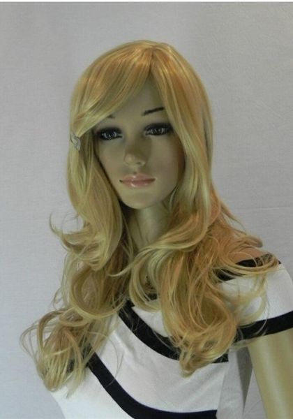 Wig ll Super Sexy Long Highlight Bionda Curly's Curly's Cosplay Hair Wig/Wigs + Cap Fast Ship