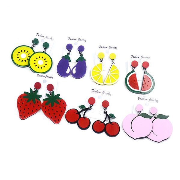 

женская мода личность вишня / лимон / цветок / арбуз / серьги с киви акриловые серьги с подвесками симпатичные фрукты, Silver