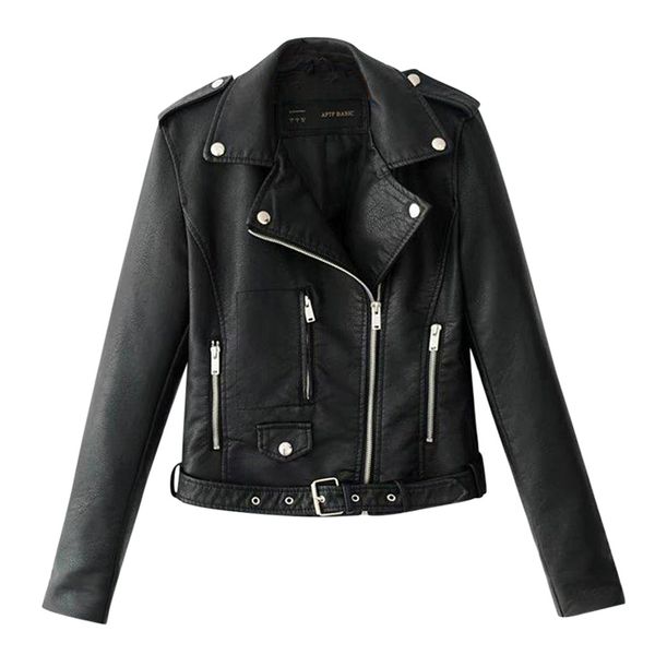 

2019 new fashion women smooth motorcycle faux leather jackets ladies long sleeve autumn winter biker streetwear black coat 3#
