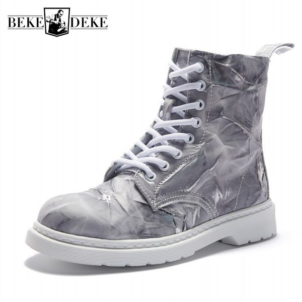 

spring 100% genuine leather boots women england style lace up biker boots fashion clear heel platform ankle shoes snow, Black