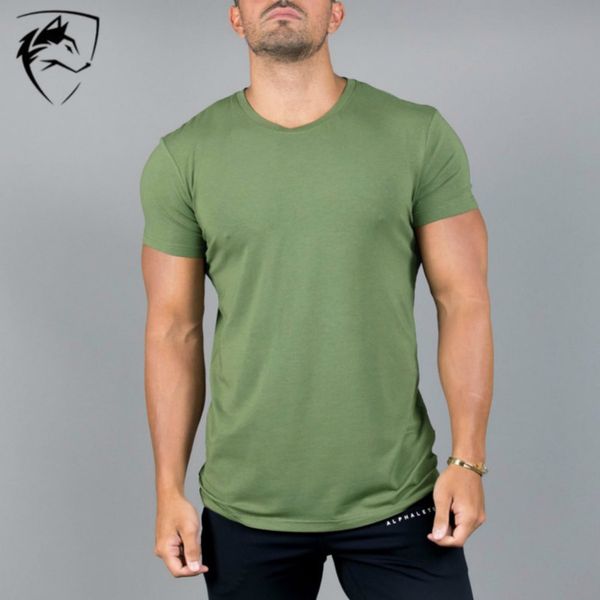 

alphalete бренд мужской тренажерный зал футболка фитнес slim fit рубашка crossfit сплошной цвет с коротким рукавом хлопок одежда досуг hombr, White;black